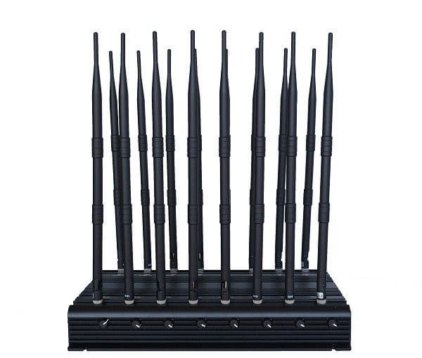 Full Bands Jammer Adjustable 16 Antennas Powerful 3G 4G Phone Blocker _WiFi UHF VHF GPS L1_L2_L5 Lojack Remote Control All Bands
